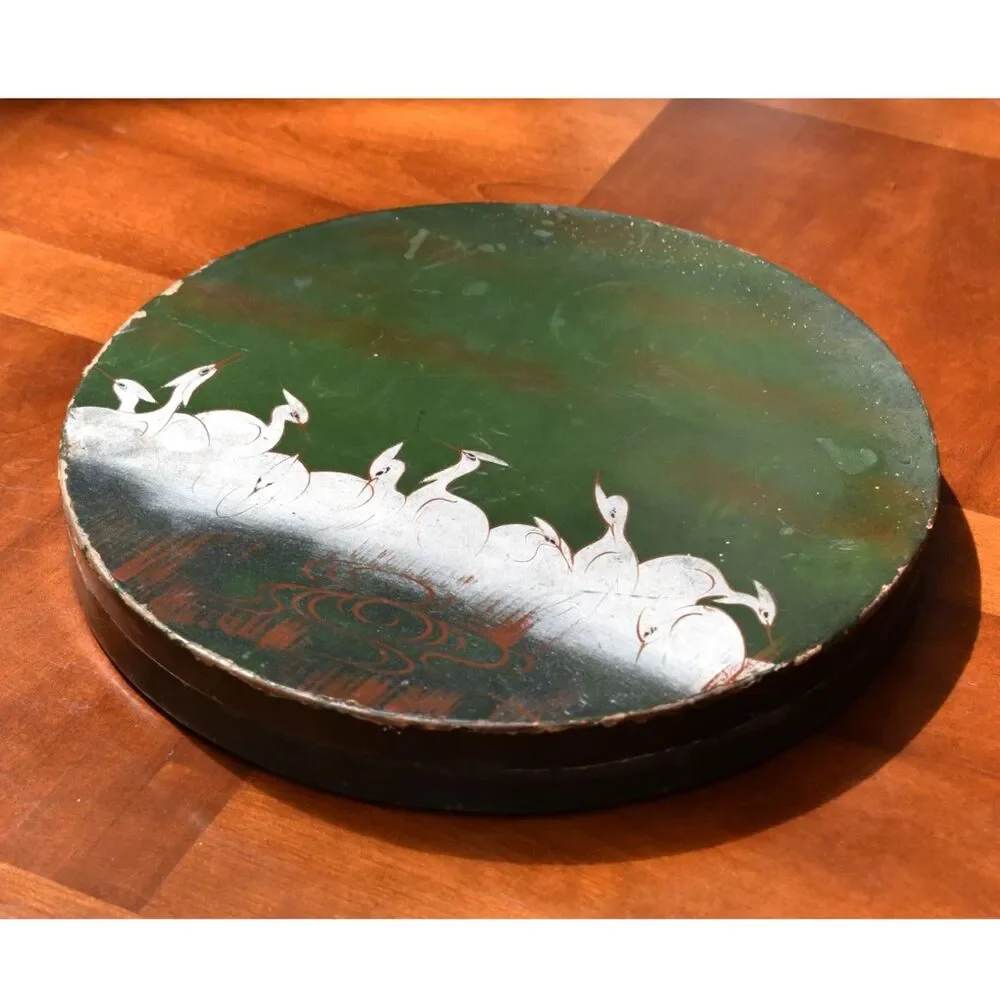 Antique Nippon 13 Piece Hand Painted Porcelain Sweetmeat Set Green Lacquer Box
